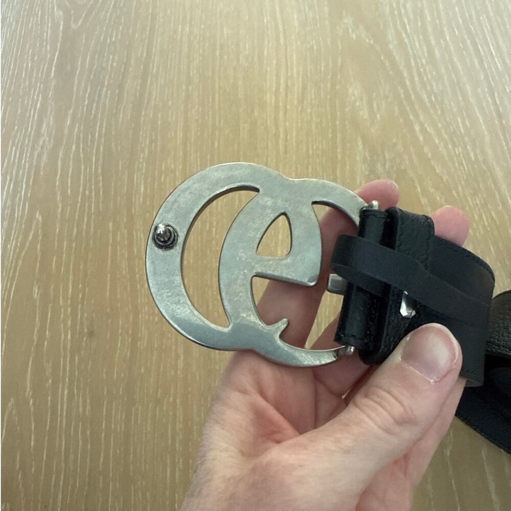 Gucci Belt GG Marmont Leather Black Antique Silver - Picture 4 of 5
